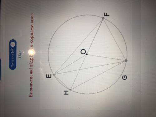 Визначте які відрізки є Хордами кола? А HF Б HE HF GF B OF OH OG  Г HE HG OE OF  На скількі частник 