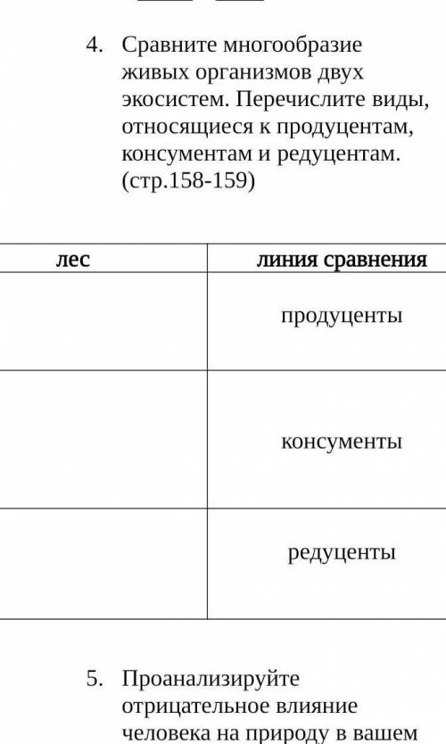 Сравните многообразие живых организмов двух экосистем. Перечислите виды, относящиеся к продуцентам, 