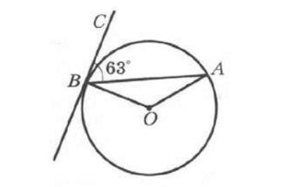 На рисунке прямая ВС касается окружности с центром О в точке В. Найдите угол АОВ, если угол АВС раве