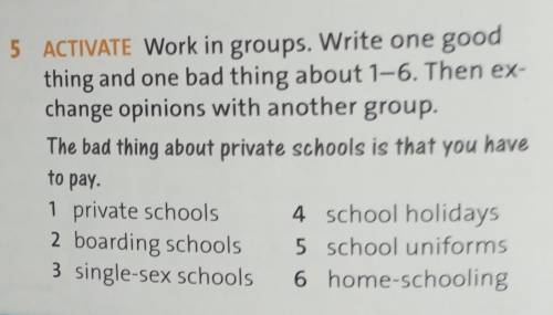 5 ACTIVATE Work in groups. Write one good thing and one bad thing about 1-6. Then ex-change opinions