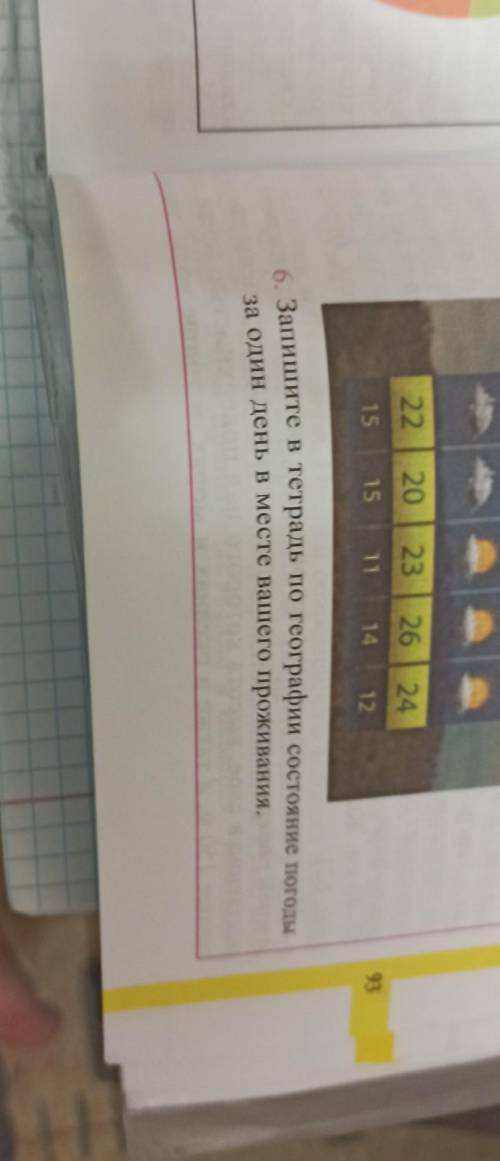 6. Запиши в тетрадь по географии состояние погоды за один день место вашего проживания очень надо .п
