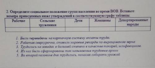 2.ответь определите социальное положение групп населения во время ВОВ.Вставьте номера приведённые ни