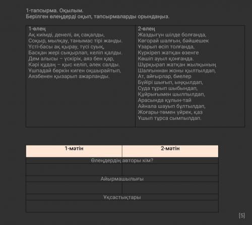 Күні: 1-тапсырма. Оқылым.Берілген өлеңдерді оқып, тапсырмаларды орындаңыз.1 өлеңАқ киімді, денелі, а