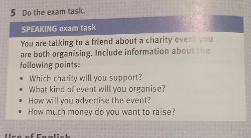 5 Do the exam task.SPEAKING exam taskYou are talking to a friend about a charity event youare both o