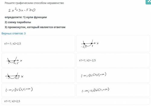 Решите графическим неравенство 2x²+3x-5≥0