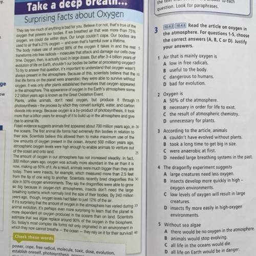 3. Read the article on oxygen in the atmosphere. For questions 1-5, choose the correct answer (A, B,