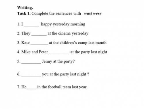 Task 1. Complete the sentences with was/were