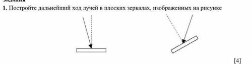 1. Постройте дальнейший ход лучей в плоских зеркалах, изображенных на рисунке​