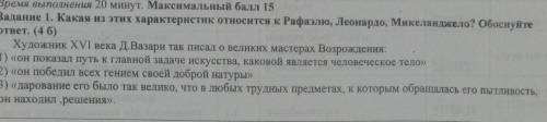 Задание 1.какая из этих характеристик относится к Рафаэлю, Леонардо, Микеланджело?обоснуйте ответ ! 