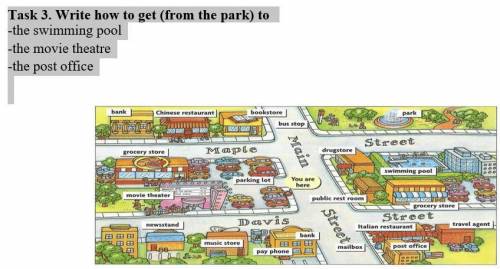 Task 3. Write how to get (from the park) to -the swimming pool -the movie theatre -the post office