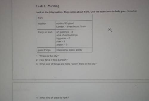 Task 2. Writing Look at the information. Then write about York. Use the questions to help you. (5 ma