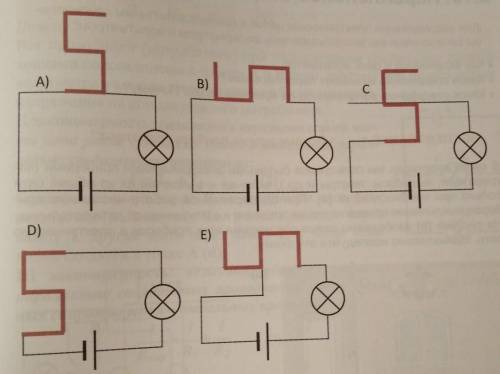 При каком включении сложенного проводника в цепь лампа будет светить наименее ярко а при каком наибо