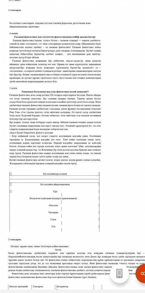    « Ғылыми фантастика.Пунктуация» бөлімі бойынша жиынтық бағалау 7сынып бжб ​