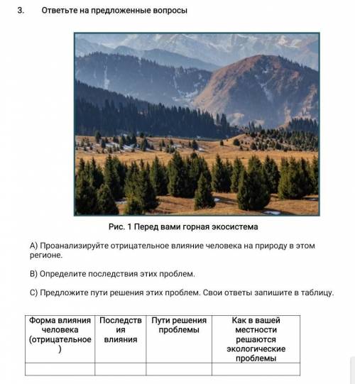 А) Проанализируйте отрицательное влияние человека на природу в этом регионе. В) Определите последств