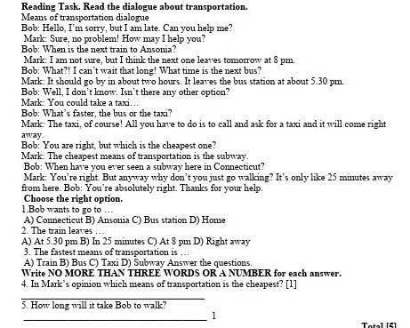 Reading Task. Read the dialogue about transportation. Means of transportation dialogue Bob: Hello, I