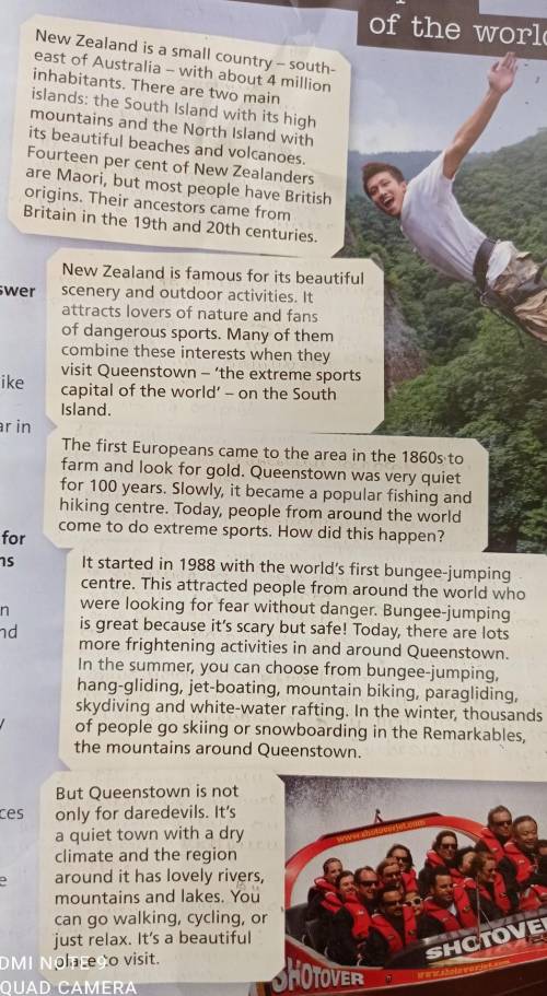 1.Read the text again and answer the questions. 1)Why did daredevils start going to Queenstown?2)Wha