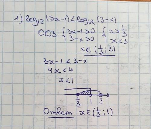 Очень log12 (3x-1)< log12(3-x) logx 4+logx 264=5