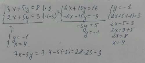 3х +5y = 82x +5y = 3Найдите 7x - 5у.Решите систему уравнения ​