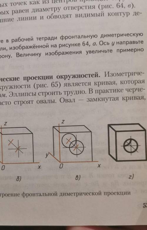 4. тали (рис. 64, г).13. Постройте в рабочей тетради фронтальную диметрическуюпроекцию детали, изобр