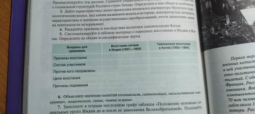 Систематизируйте в таблице материал о народных восстания в Индии и Китае.  5 задание, 8 класс