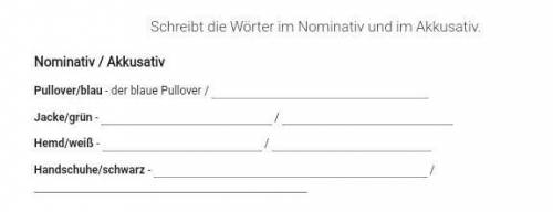 Schreibt die Wörter im Nominativ und im Akkusativ. Nominativ / Akkusativ( именительный / винительный