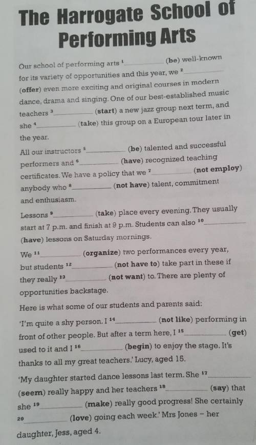 2 Fill in the gaps (1-20) with the correct form of the verbs in brackets. Use the present simple orp