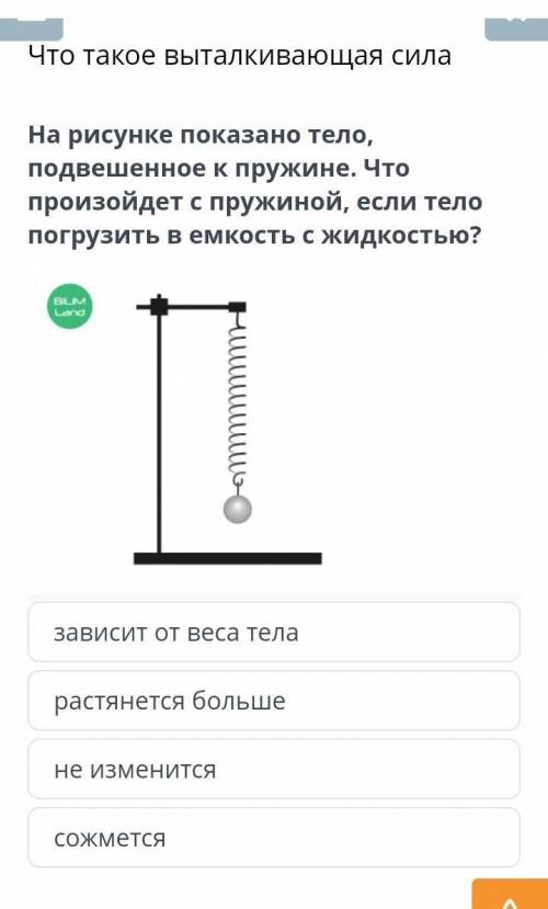 на рисунке показана тело подвешенное на пружине что произойдет с пружиной если тело погрузить ёмкост