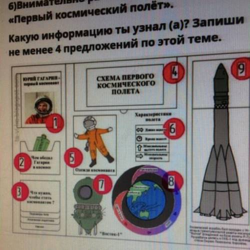 Письмо 6)Внимательно рассмотри инфографику «Первый космический полёт». Какую информацию ты узнал (а)