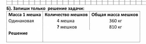 Запиши только  решение задачи: Масса 1 мешкаКоличество мешковОбщая масса мешковОдинаковая          