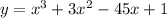 y = x {}^{3} + 3x {}^{2} - 45x + 1