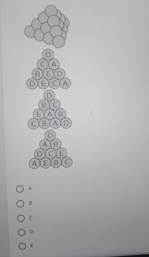 Треугольная пирамида построена с 20 шаров как показано на рисунке. каждый шар помечены одной из букв