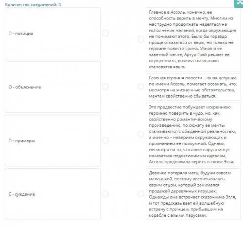 соотнеси элементы ПОПС-формулы и соответствующие ей части характеристики Ассоль