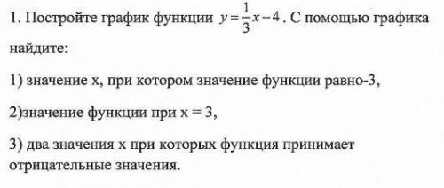 Постройте график функции y=1/3x-4. С графика найдите: 1) Значение x, при котором значение функции ра