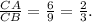 \frac{CA}{CB} = \frac{6}{9} = \frac{2}{3} .