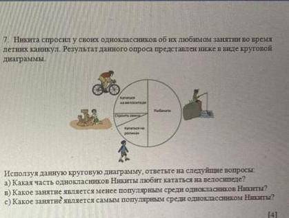 Никита спросил у своих одноклассников об их любимом занятии во время летних каникул. Результат данно