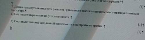 7. Длина прямоугольника есть разность удвоенного значения ширины этого прямоугольника и числа триа)