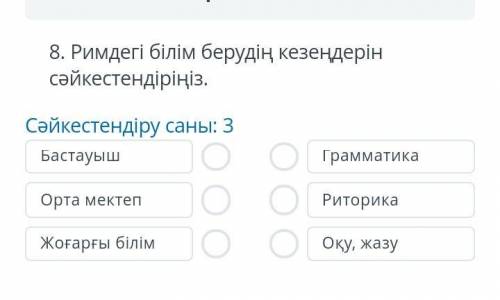 Определите этапы образования в Риме. Количество идентификаций: 3НачальныйСредняя школаВысшее образов