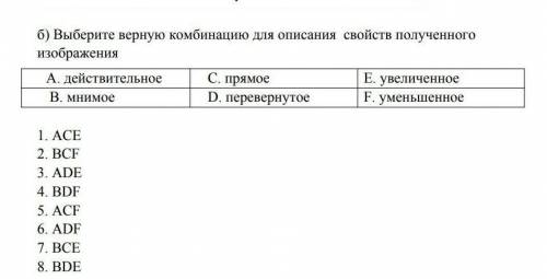 Б) Выберите верную комбинацию для описания свойств полученного изображенияА. действительноеB. MUIMOC