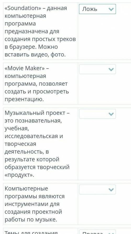 Представление проектаЗаполни таблицу в соответствии с ответами «ПРАВДА» или «ЛОЖЬ».​