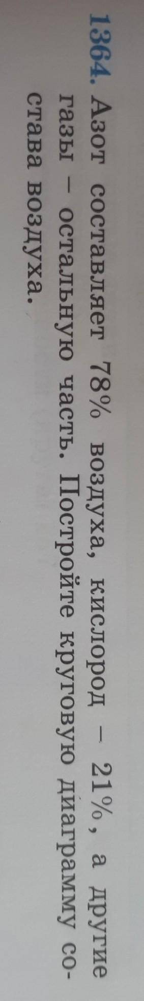 1364. Азот составляет 78% воздуха, кислород 21%, а другиеостальную часть. Постройте круговую диаграм
