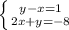 \left \{ {{y-x = 1} \atop {2x+y=-8}} \right.