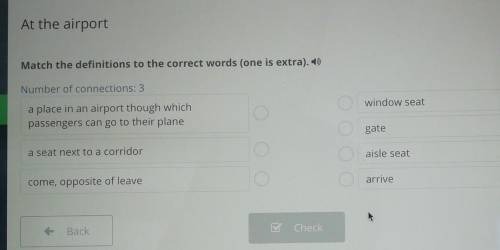 At the airport Match the definitions to the correct words (one is extra). >>Number of connecti