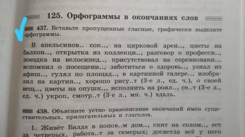 437. Вставьте пропущенные гласные, графически выделите орфограммы. В апельсинов.. сок.., на цирковой