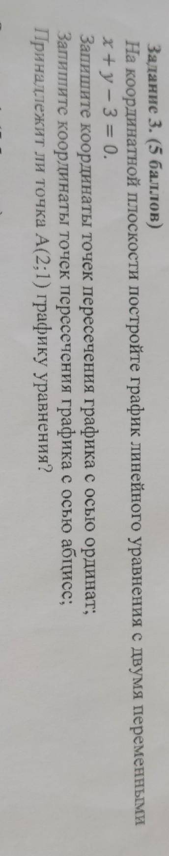 На координатной плоскости постройте график линейного уравнения с двумя переменными х+у – 3 = 0.Запиш