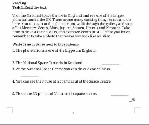 Task 1. Read the text. visit the National Space Center in England and see one of the largest planeta