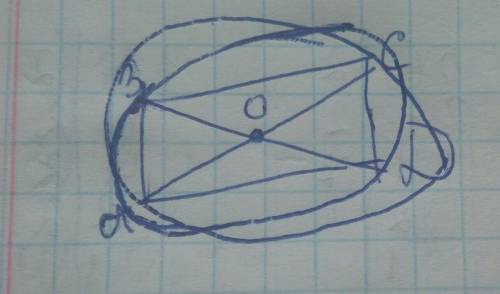 В четырёхугольнике ABCD проведены диагонали и обозначьте точку их пересечения буквой о начерти окруж