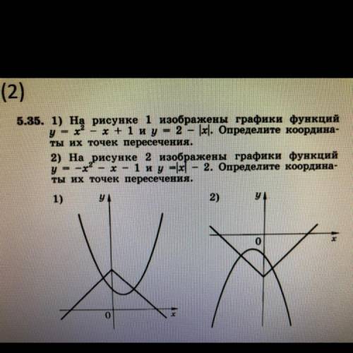 5.35. 1) На рисунке 1 изображены графики функций y=-x^2- х + 1 и у = 2 -/ x/. Определите координа- т