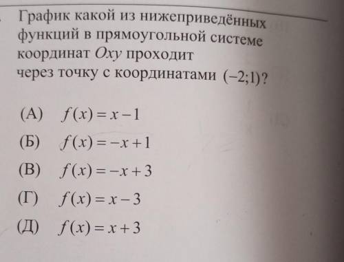 график какой из нижеприведенных функций в прямоугольной системе координат Оху проходит через точку с