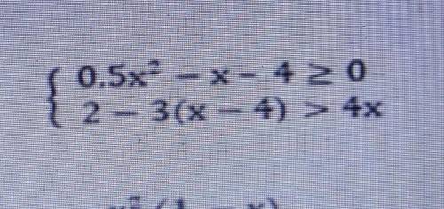 Решите систему неравенств {0,5x^2-x-4>0{2-3(x-4)>4x​