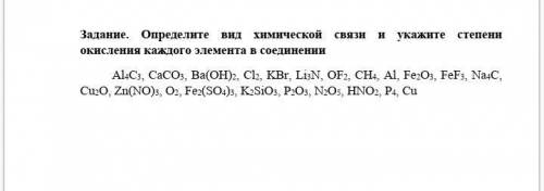 Определите вид химической связи и укажите степени окисления каждого элемента в соединении Al4C3, CaC